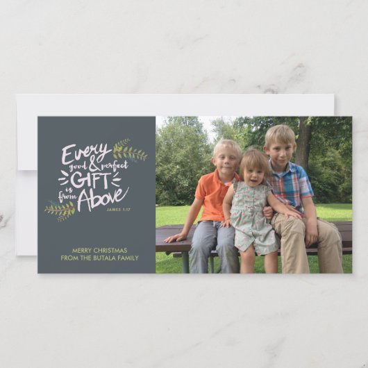 Cadeaux d'au-dessus de la carte photo de Noël reli (Devant)