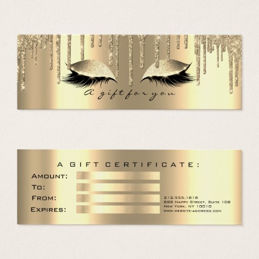 Cadeaux de certificat Faux Gold Lash maquillage Pe (Devant & derrière)