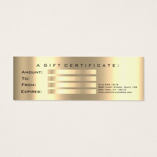 Cadeaux de certificat Faux Gold Lash maquillage Pe (Dos)