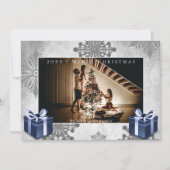 Cadeaux de Noël bleu et Carte photo de flocons de  (Devant)