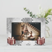 Cadeaux de Noël rouges et Carte photo de flocons d (Debout devant)