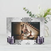 Cadeaux de Noël violet et Carte photo de flocons d (Debout devant)