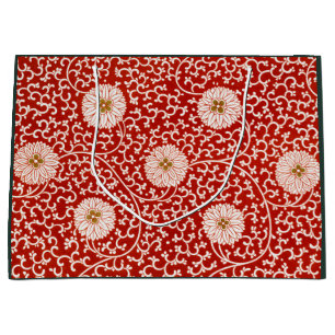 CADEAUZAK CHINESE BLOEMENPRINT IN ROOD EN WIT GROOT CADEAUZAKJE