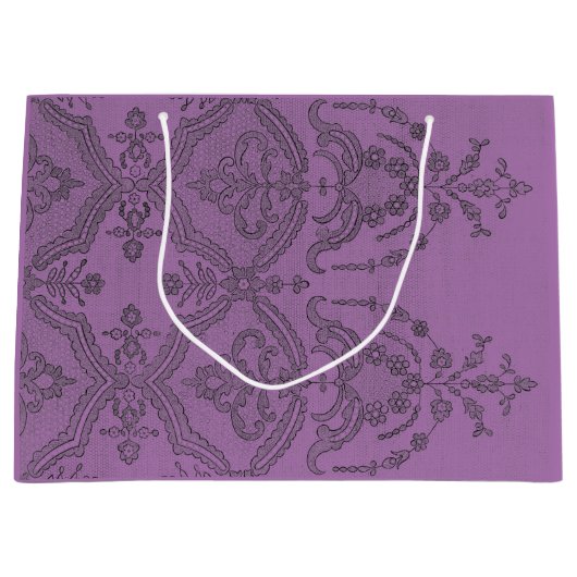 CADEAUZAK ZWART ANTIEK KANT IN LICHTE PRUIMEN GROOT CADEAUZAKJE (Voorkant)