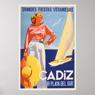 Cadiz Espagne Affiche de voyage Vintage Andalousie