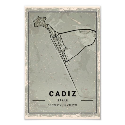 Cadiz map print poster canvas | Spain (Devant)