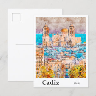 Cádiz Spanje Reizen Waterverf Hand getekend Briefkaart