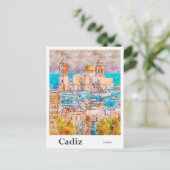 Cádiz Spanje Reizen Waterverf Hand getekend Briefkaart (Staand voorkant)