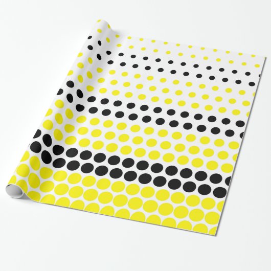 Cadmium Yellow en Black Polka Dot Cadeaupapier (Uitgerold)