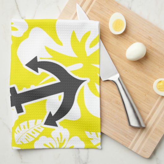 Cadmiumgeel tropische hibiscus; anker theedoek (Quarter Fold)