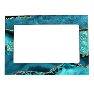 Cadre Aimanté Avec Photo Agate Turquoise Blue Gold Parties scintillant Marb