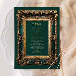 Cadre Ancien Menu de Mariage Vert Émeraude Or