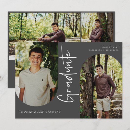 Cadre Arché Diplômé Scripté 4 Photo Invitation (Devant / Derrière)