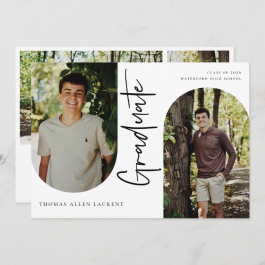 Cadre Arché Diplômé Scripté 4 Photo Invitation (Devant / Derrière)