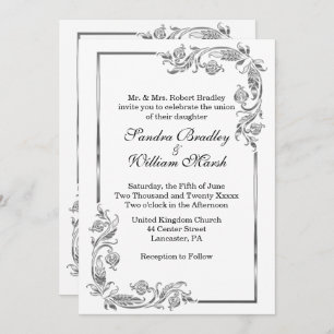 Cadre Argent Traditionnel Invitation Blanche