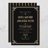 Cadre Art Déco Retro Faire-part de mariage foncé (Devant / Derrière)