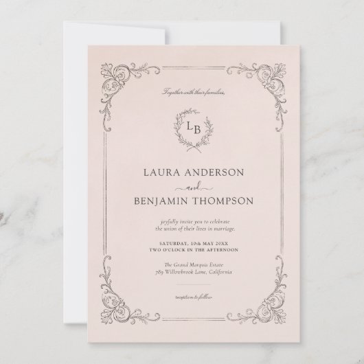 Cadre baroque rose pâle I Faire-part de mariage (Devant)