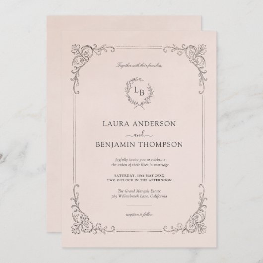 Cadre baroque rose pâle I Faire-part de mariage (Devant / Derrière)