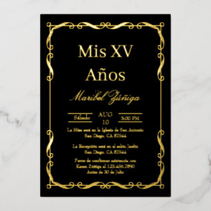 Cadre Black Gold Quinceanera invitation