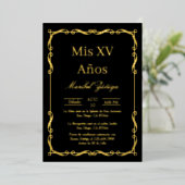 Cadre Black Gold Quinceanera invitation (Debout devant)