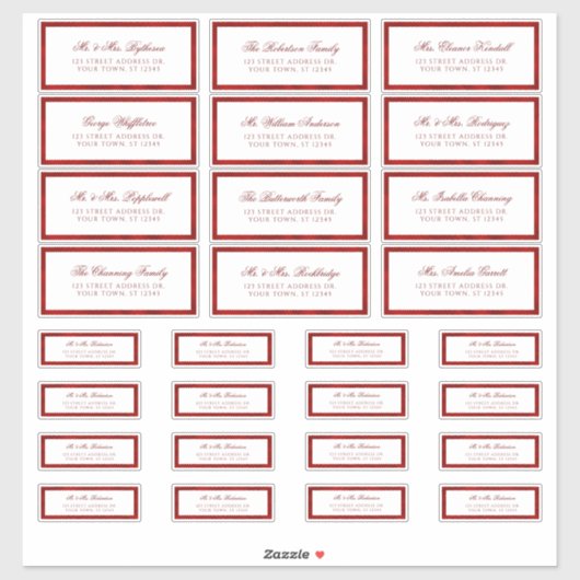 Cadre blanc rouge Étiquettes de adresse invités mi (Feuille)