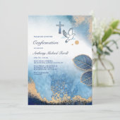 Cadre bleu feuilles Invitation religieuse 2 (Debout devant)