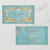 Cadre bleu floral d'or de carte de visite de (Devant / Derrière)