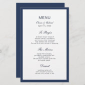 Cadre bleu marine classique. Menu de mariage éléga (Devant / Derrière)