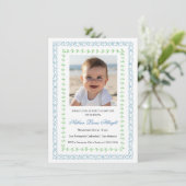 Cadre bleu vert simple Baptême Invitation (Debout devant)