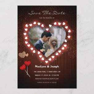 cadre coeur lumineux enregistrer la carte d'invita