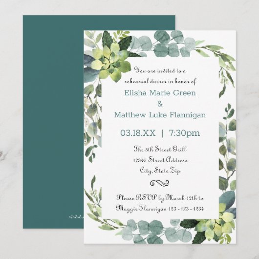 Cadre de bouquet sarcelle - Invitation à la soirée (Devant / Derrière)