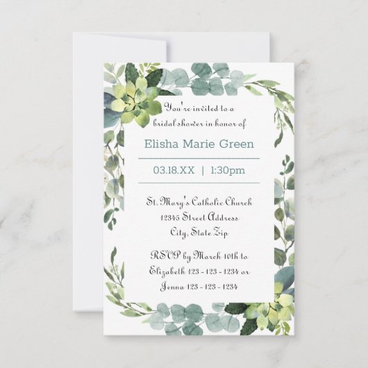 Cadre de bouquet turquoise - Invitation de douche  (Devant)