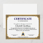 Cadre de certificat vierge en or classique imprima (Devant / Derrière)