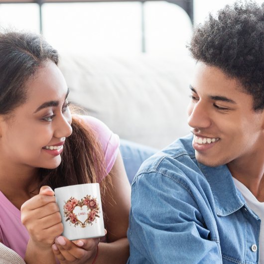 Cadre de coeur de fleurs Mug de café de la Saint-V