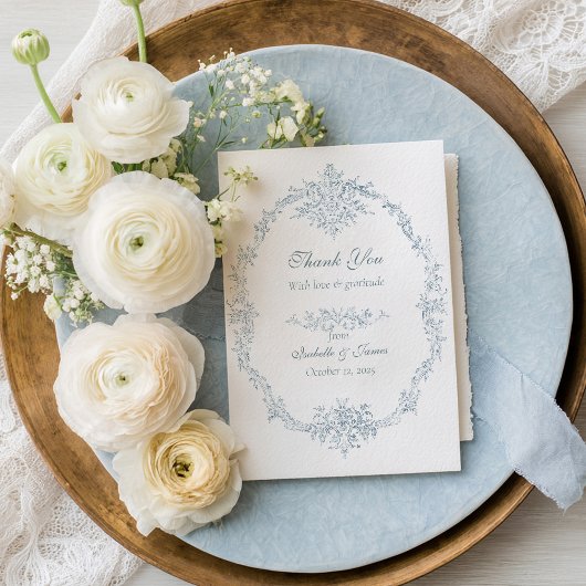 Cadre de mariage bleu français vintage Merci