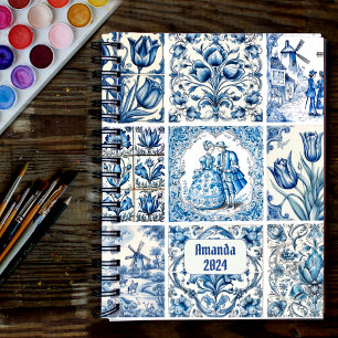 Cadre de monogramme chic bleu blanc Toile de Jouy