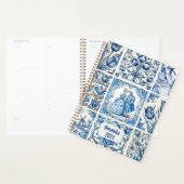 Cadre de monogramme chic bleu blanc Toile de Jouy (Devant avec enveloppe)