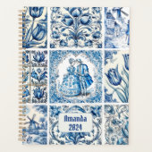 Cadre de monogramme chic bleu blanc Toile de Jouy (Devant)