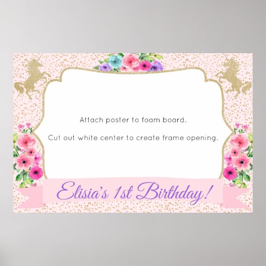 Cadre de Photobooth Licorne Poster Prop Fleur d'Or (Devant)