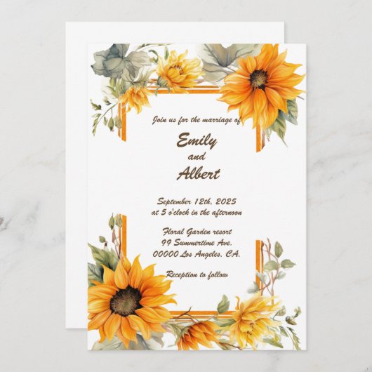 Cadre de tournesol : Faire-part de mariage personn (Devant / Derrière)