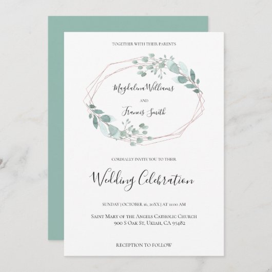 cadre de verdure aquarelle faire-part de mariage (Devant / Derrière)