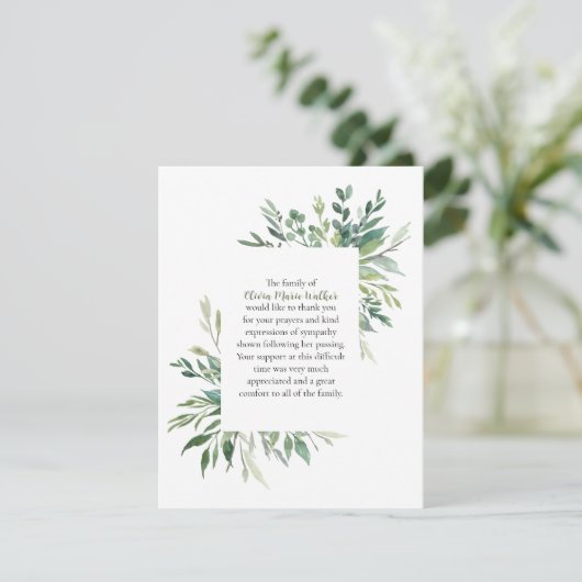 Cadre de verdure Funérailles Script Merci Carte de (Debout devant)