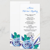 Cadre d'or géométrique Flore bleue Mariage Menu (Devant / Derrière)