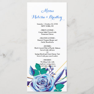 Cadre d'or géométrique Flore bleue Mariage Menu