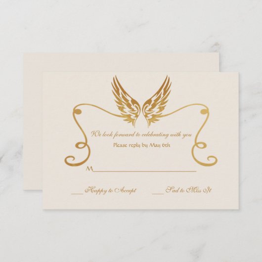 Cadre doré avec carte de réponse d'ailes (Devant / Derrière)