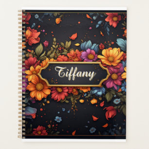 Cadre doré floral élégant vintage avec des fleurs