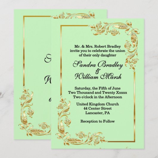 Cadre doré Invitation traditionnelle verte (Devant / Derrière)