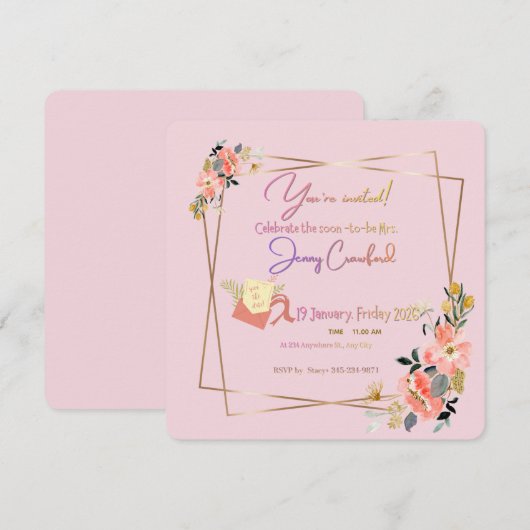 Cadre doré moderne | Faire-part personnalisé de fu (Devant / Derrière)