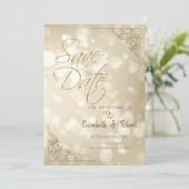 Cadre élégant à coeurs dorés Bokeh Save The Date (Debout devant)
