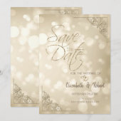 Cadre élégant à coeurs dorés Bokeh Save The Date (Devant / Derrière)